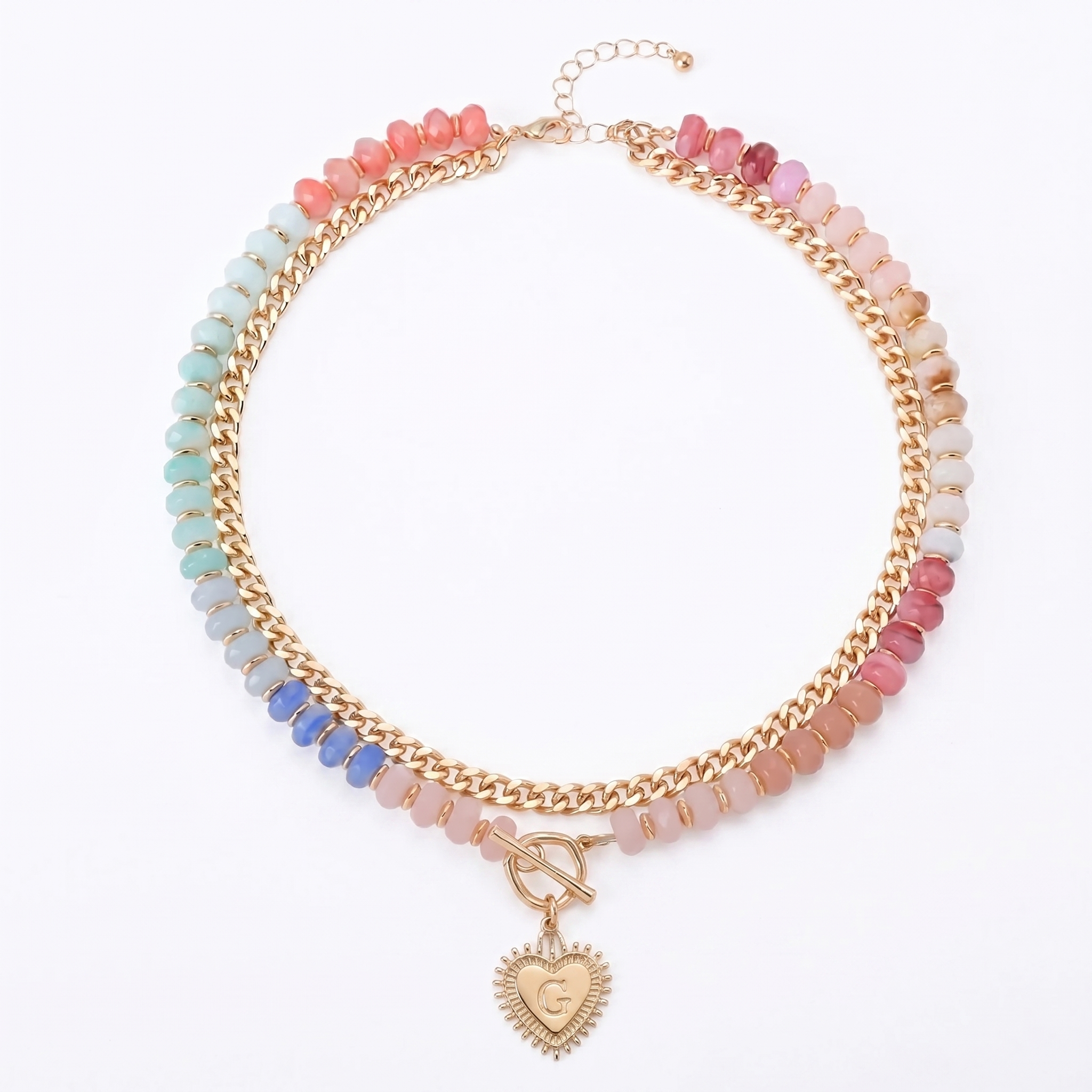 Double Layer Initial Heart Beaded Necklace