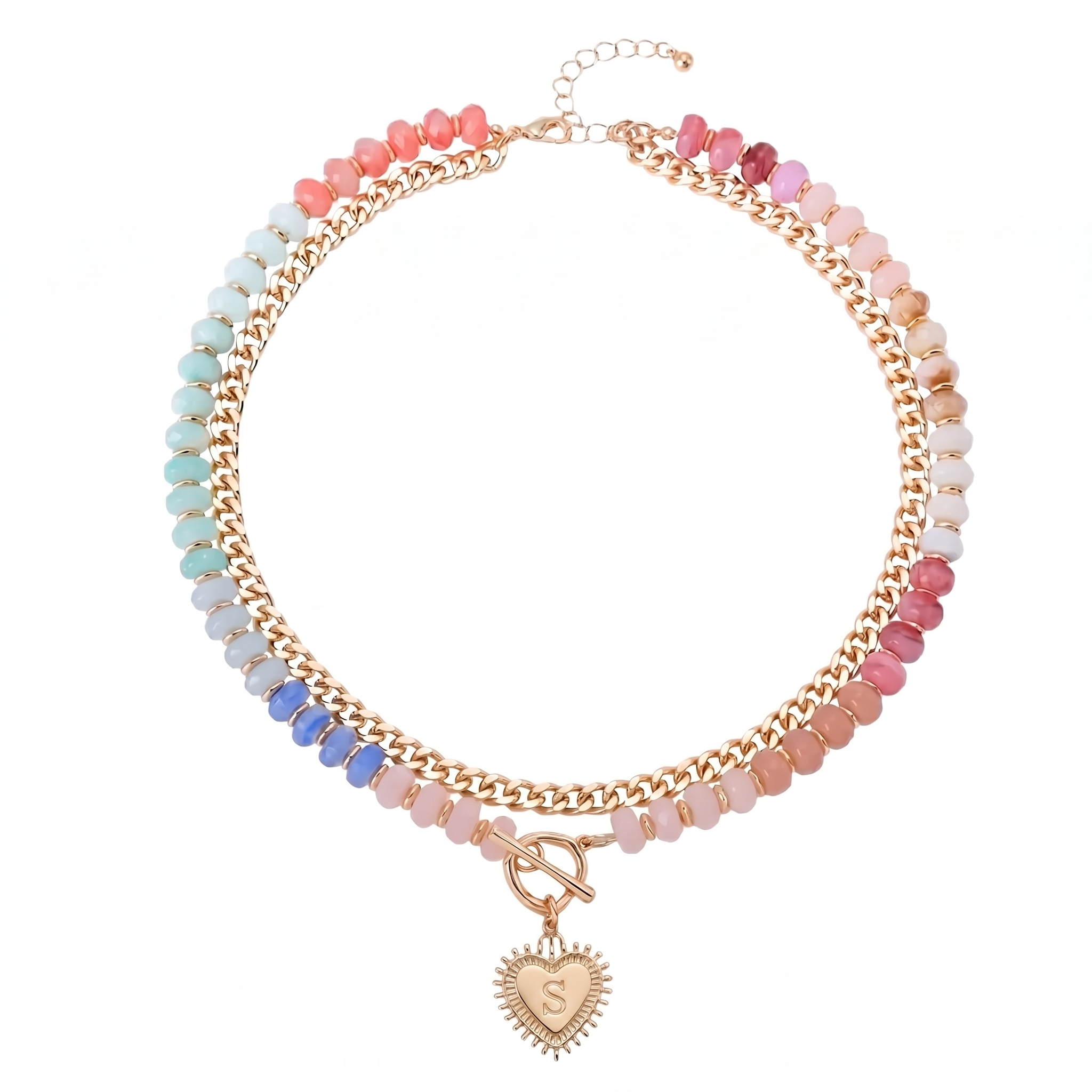 Double Layer Initial Heart Beaded Necklace