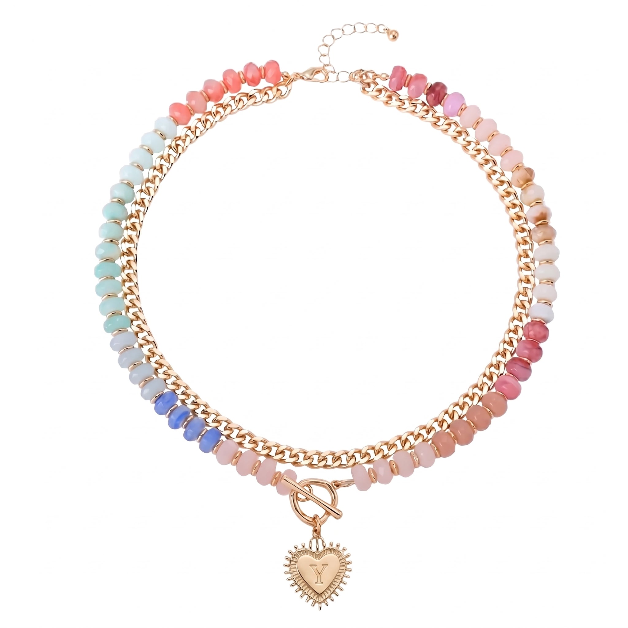 Double Layer Initial Heart Beaded Necklace
