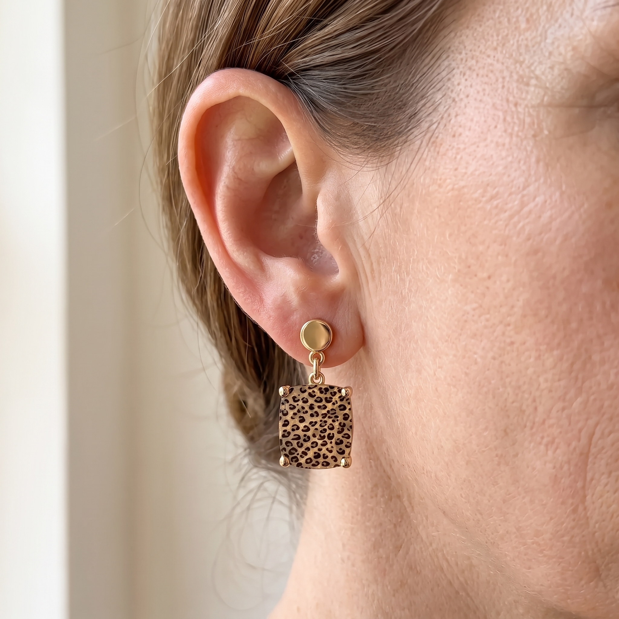 Leopard Square Earrings