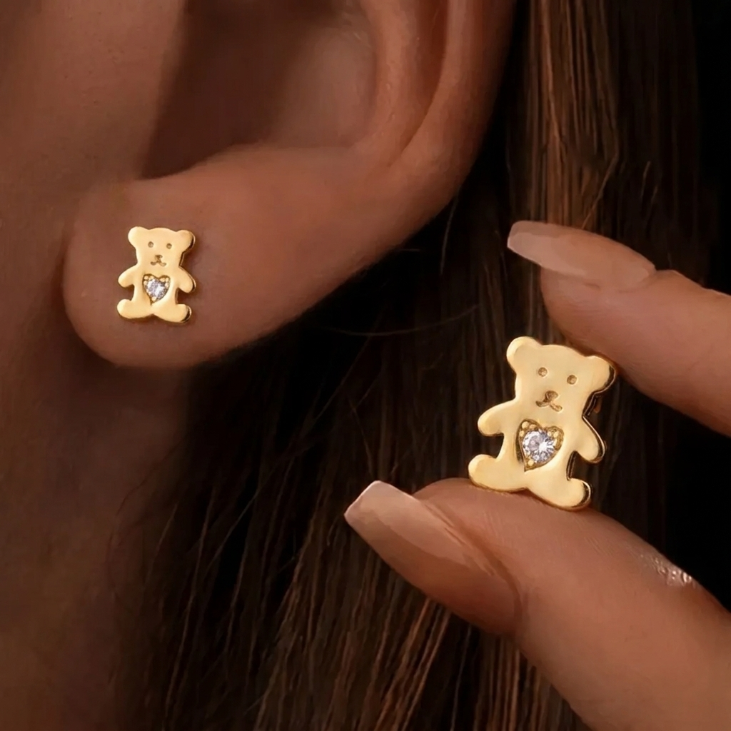 18k Bear Stud Earrings