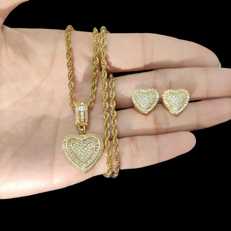2pc Love Heart Earrings & Necklace Set