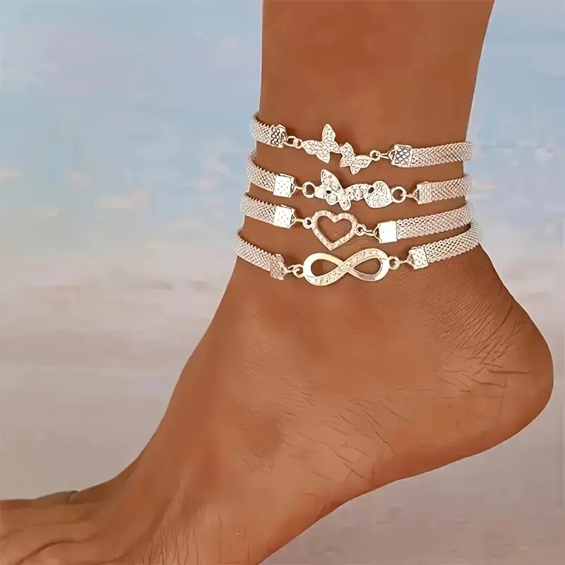 4pc Elegant Stackable Anklet Set