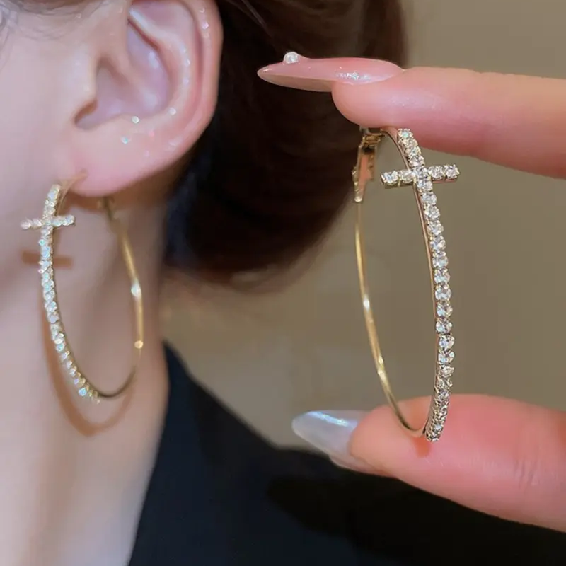 Dainty Cross Hoop Earrings