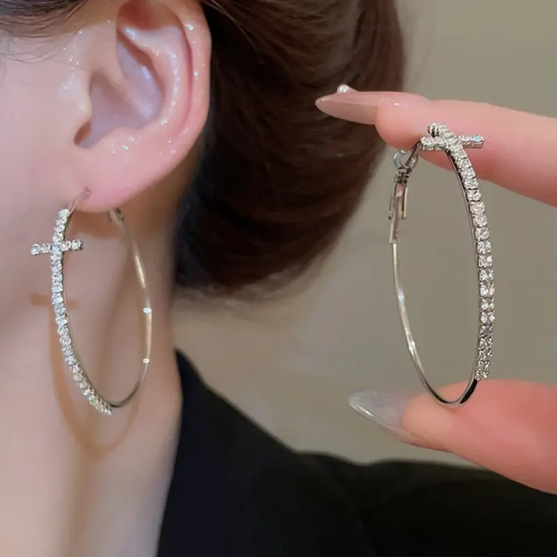 Dainty Cross Hoop Earrings