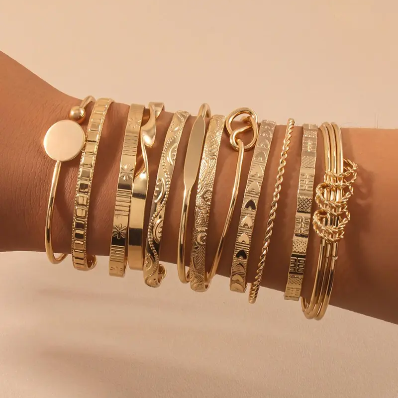12pc Adjustable Textured Bracelet Set