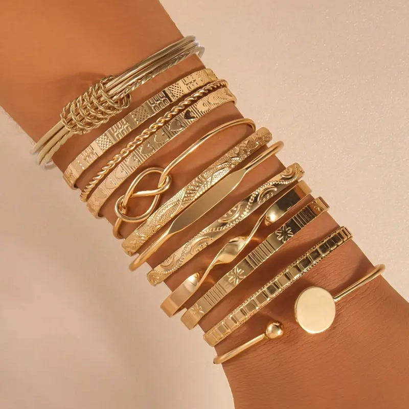 12pc Adjustable Textured Bracelet Set