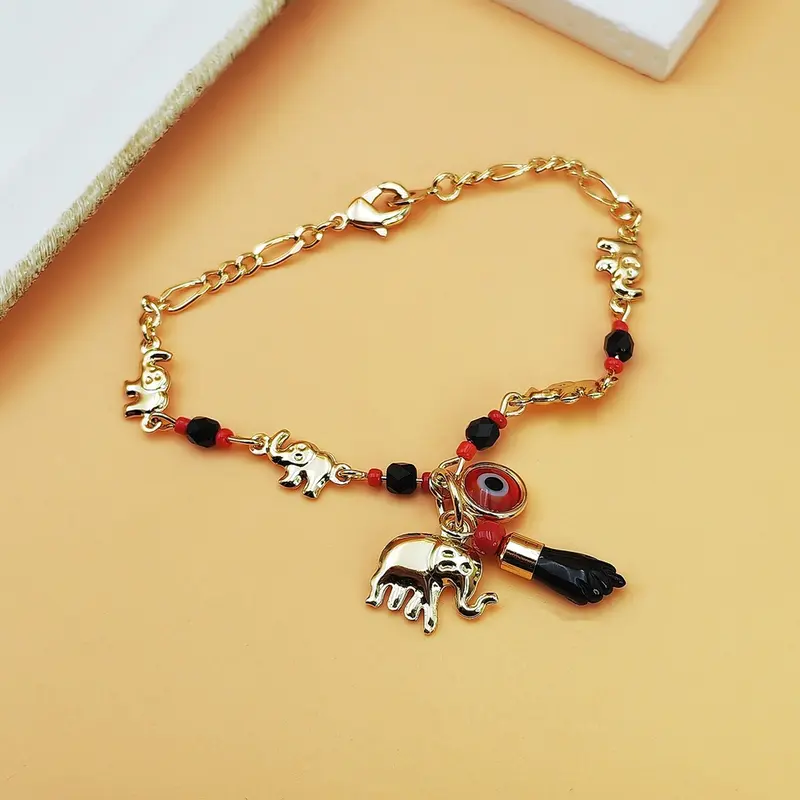 14k Elephant Evil Eye Bracelet Set