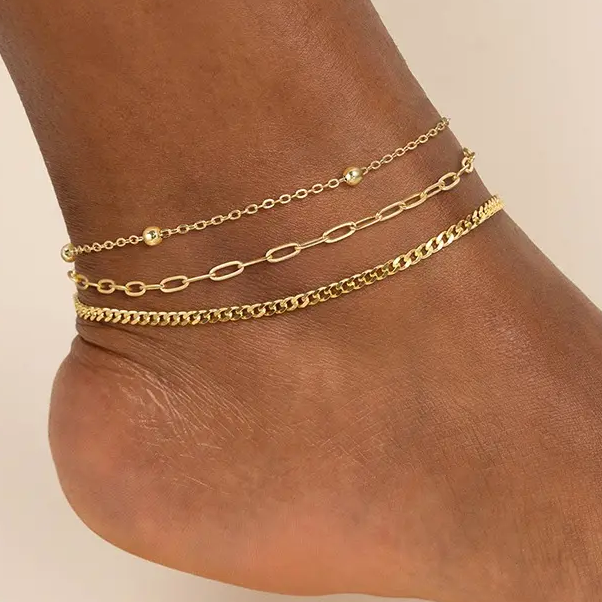 3pc Dainty Layered Anklet Set