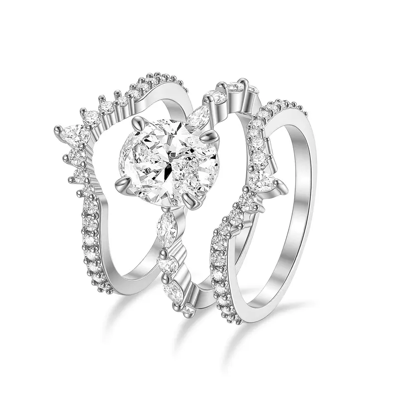 Elegant Three Row Pave Ring