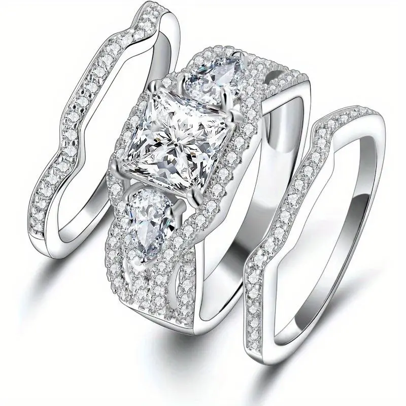 3pc Square Stone Ring Set