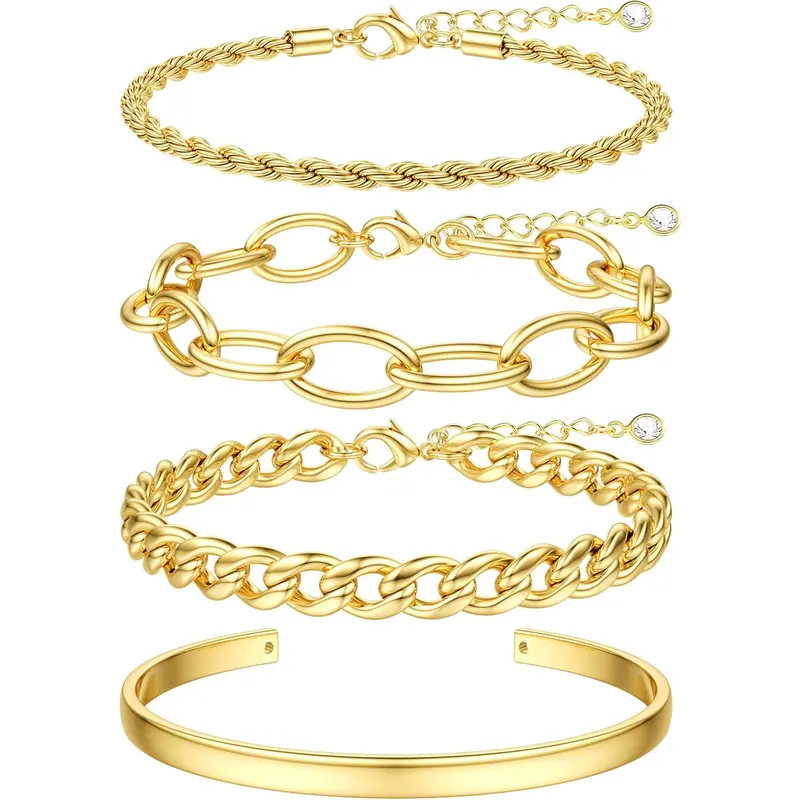 4pc Chunky Cuban Bracelet Set