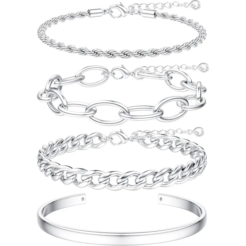 4pc Chunky Cuban Bracelet Set