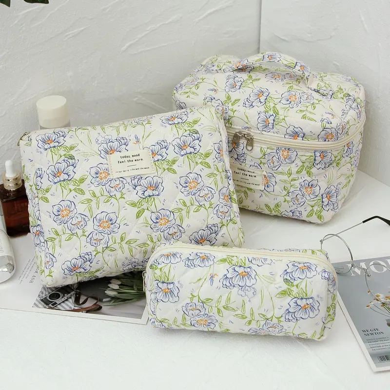 3pc Quilted Makeup Bag Set