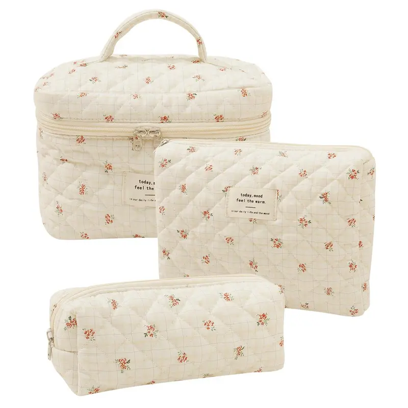 3pc Quilted Makeup Bag Set