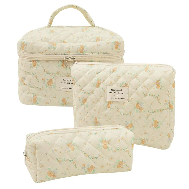 3pc Quilted Makeup Bag Set