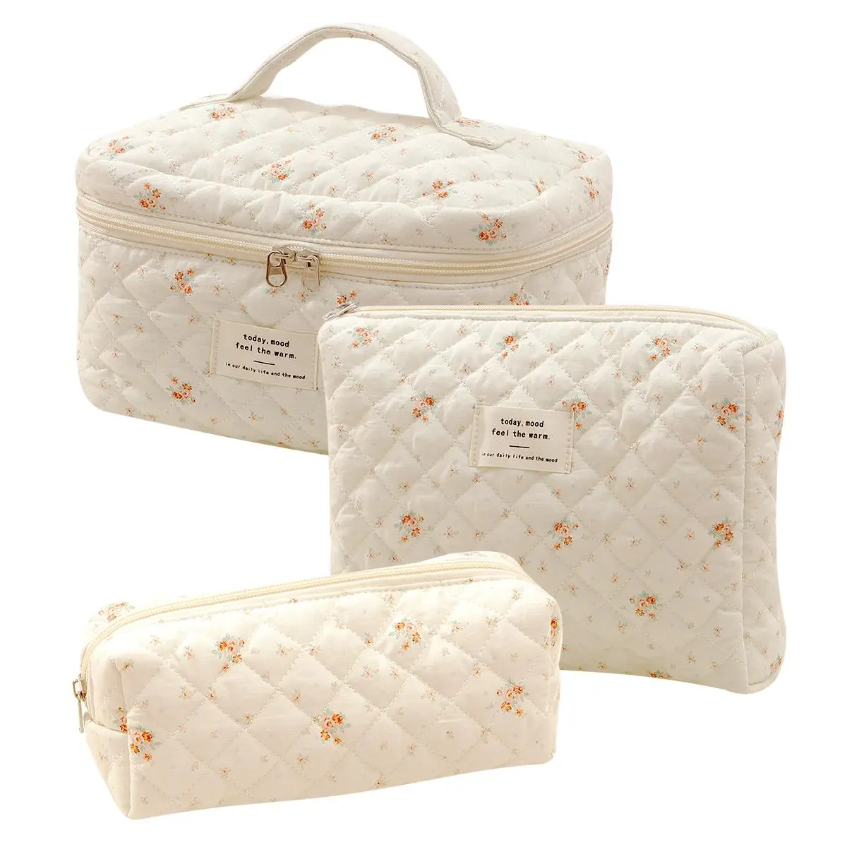 3pc Quilted Makeup Bag Set