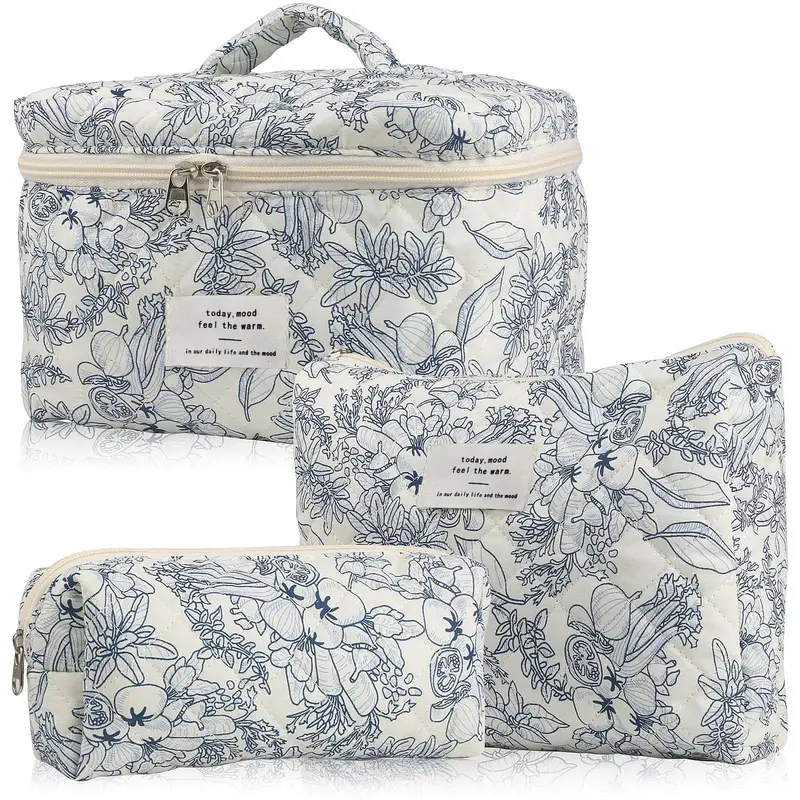 3pc Quilted Makeup Bag Set