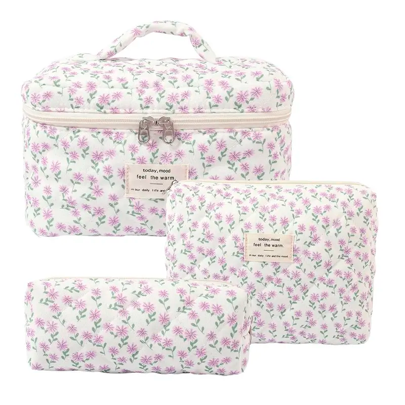 3pc Quilted Makeup Bag Set