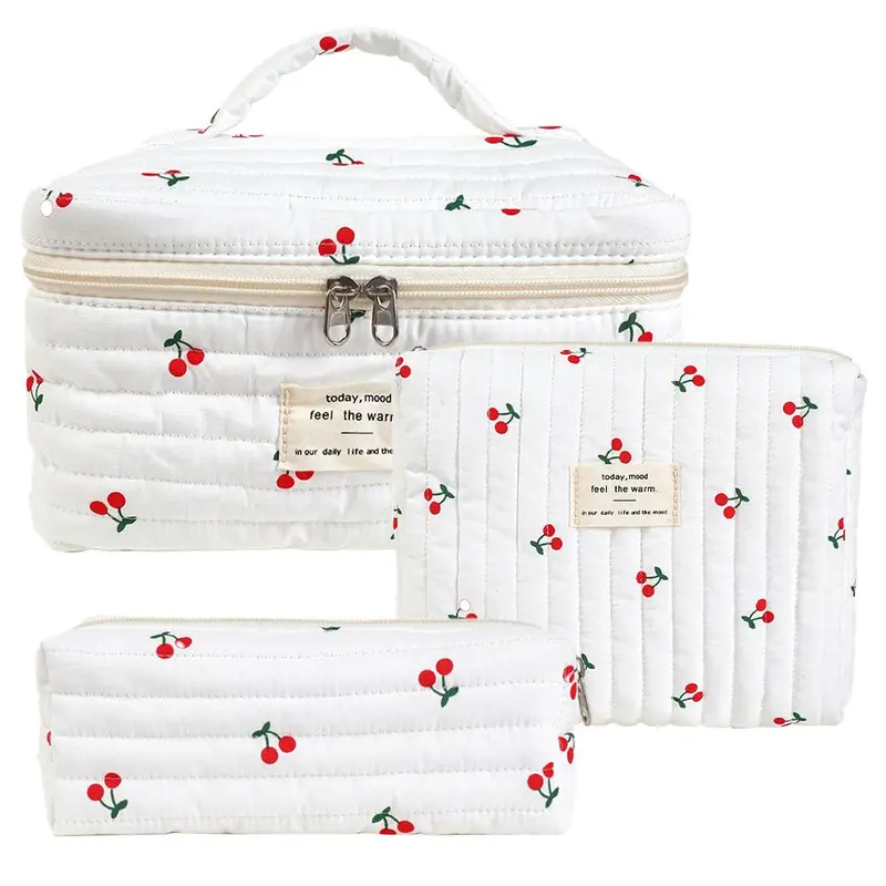 3pc Quilted Makeup Bag Set