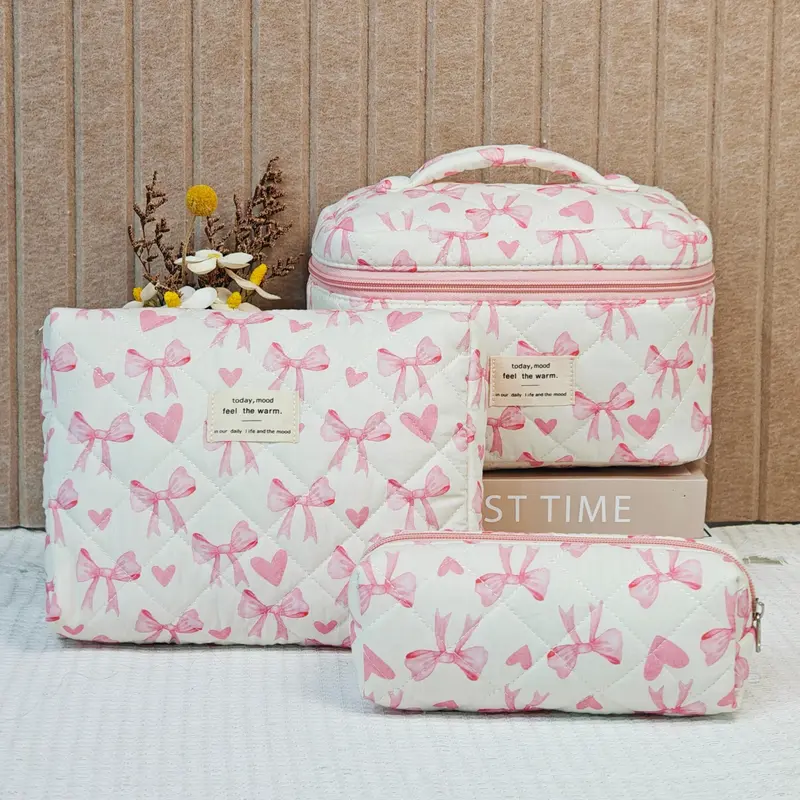 3pc Quilted Makeup Bag Set