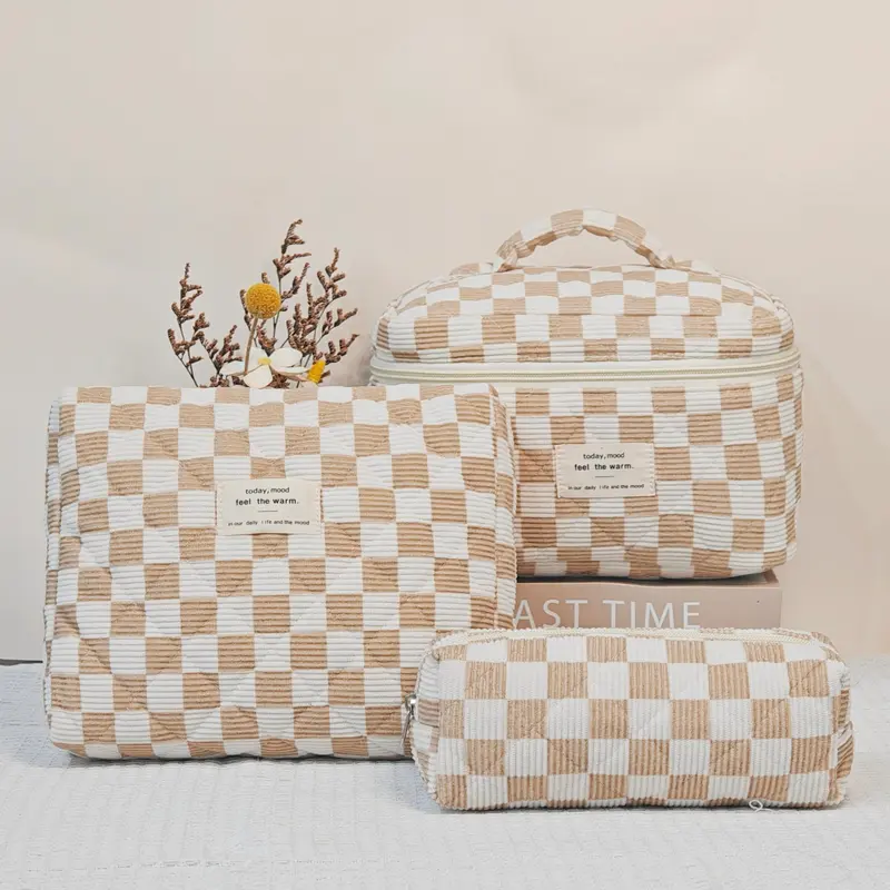 3pc Quilted Makeup Bag Set