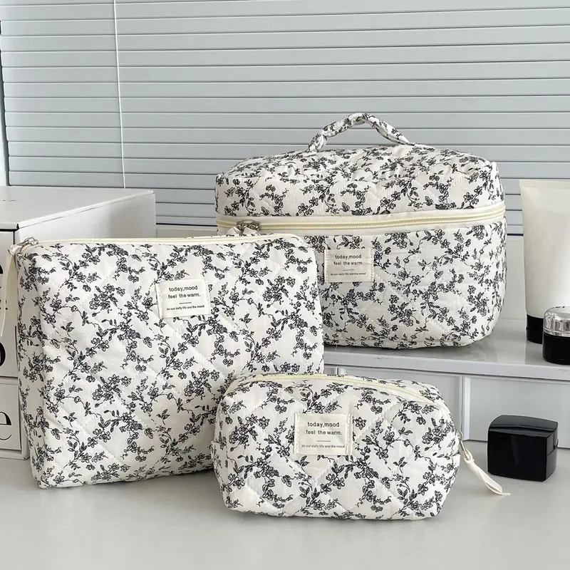 3pc Quilted Makeup Bag Set