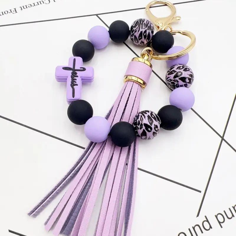 Cross Beaded Keychain