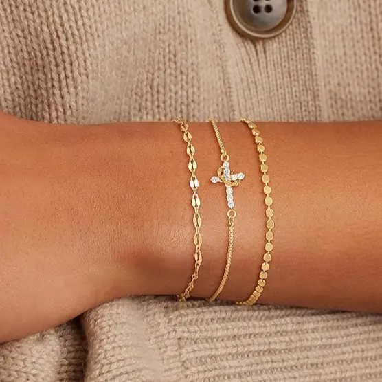 3pc Crown Cross Bracelet Set