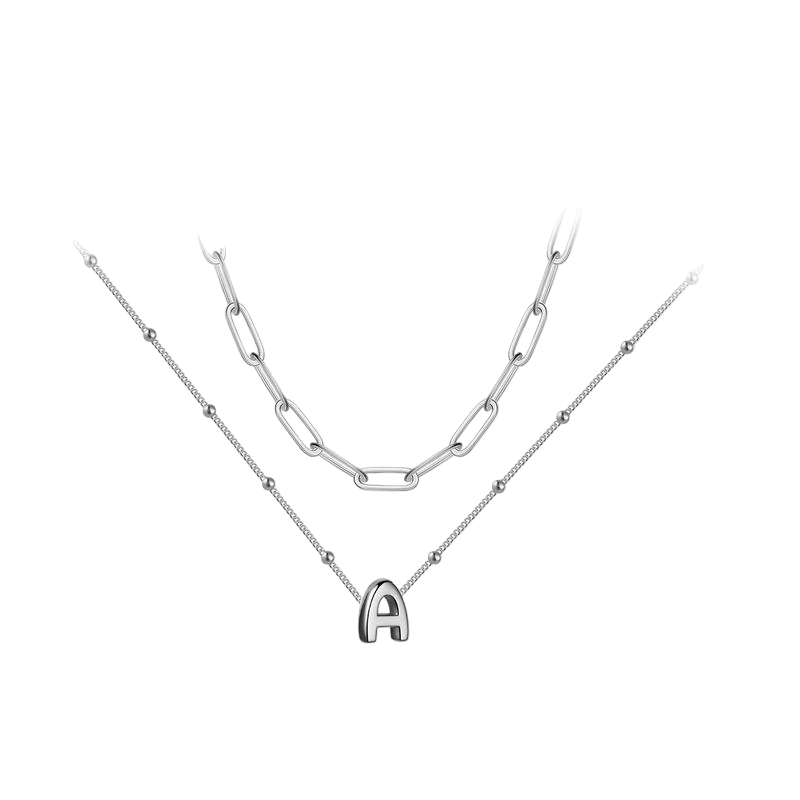 2pc Initial Paperclip Necklace Set