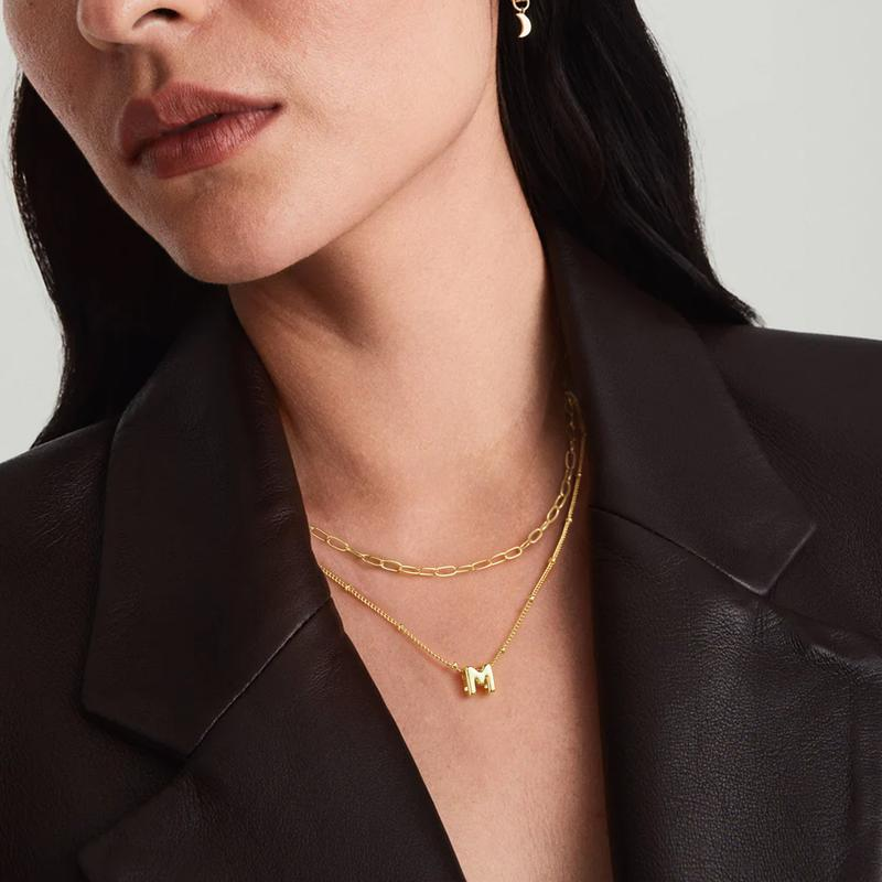 2pc Initial Paperclip Necklace Set