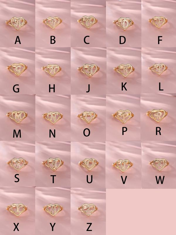 Heart & Letter Design Cuff Ring