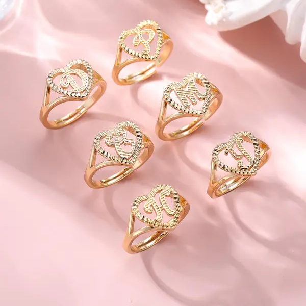 Heart & Letter Design Cuff Ring