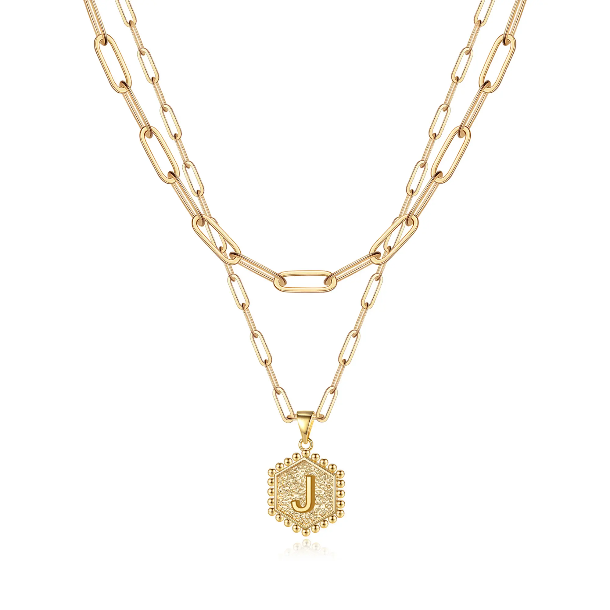 2pc 14k Hexagon Initial Necklace