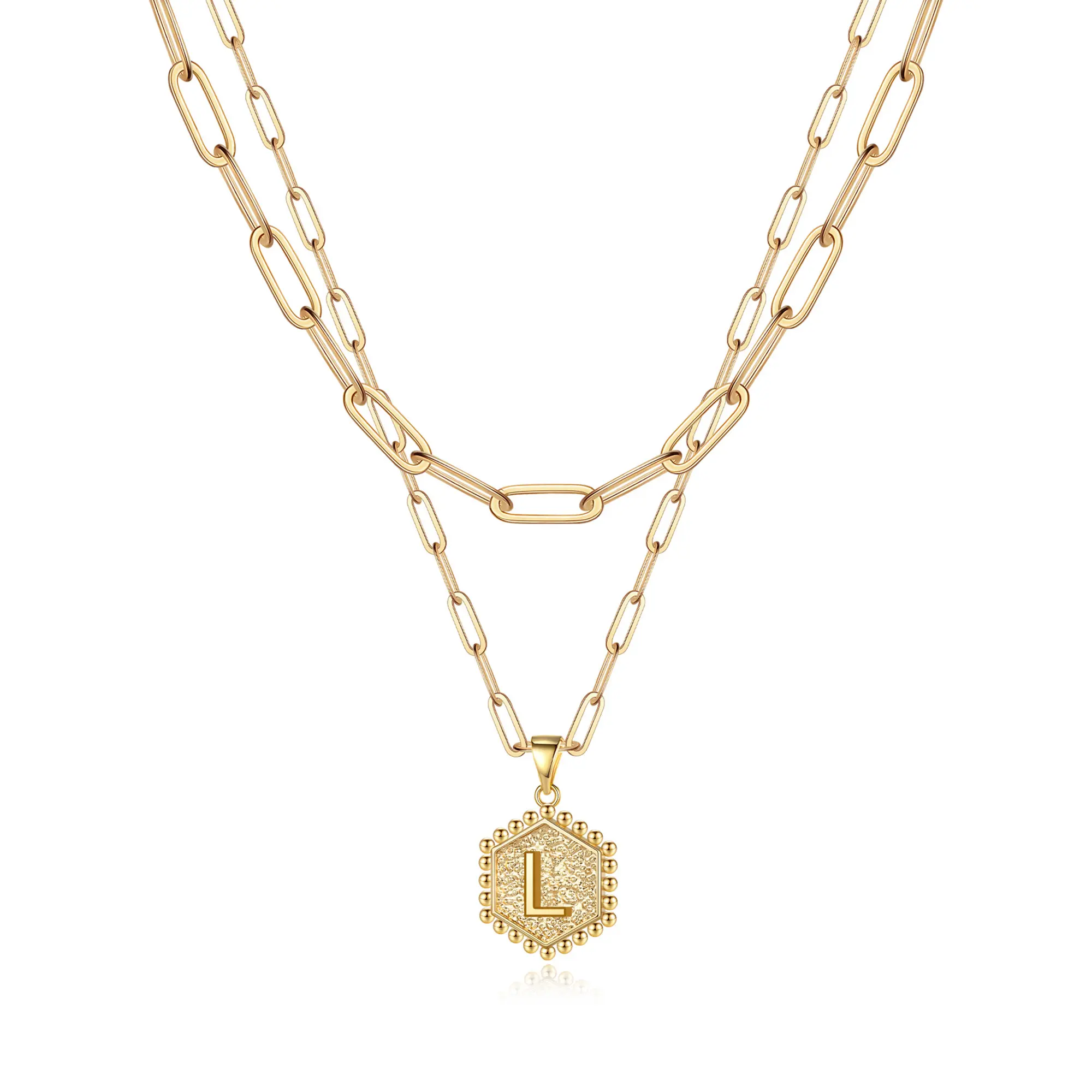 2pc 14k Hexagon Initial Necklace