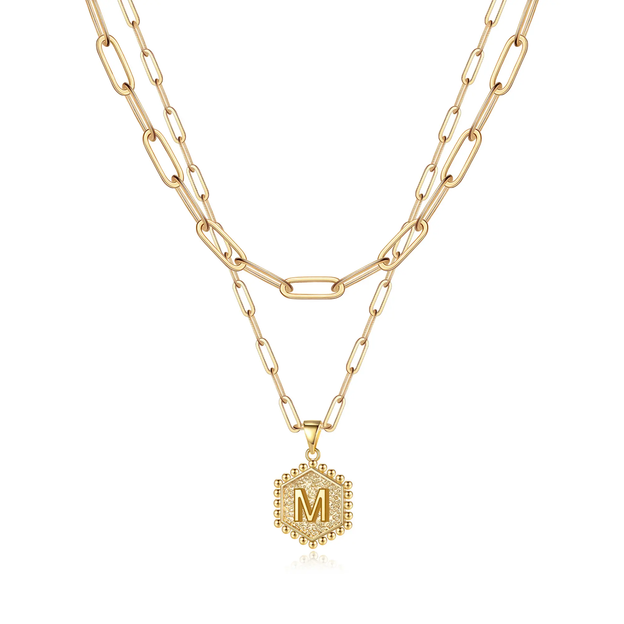 2pc 14k Hexagon Initial Necklace