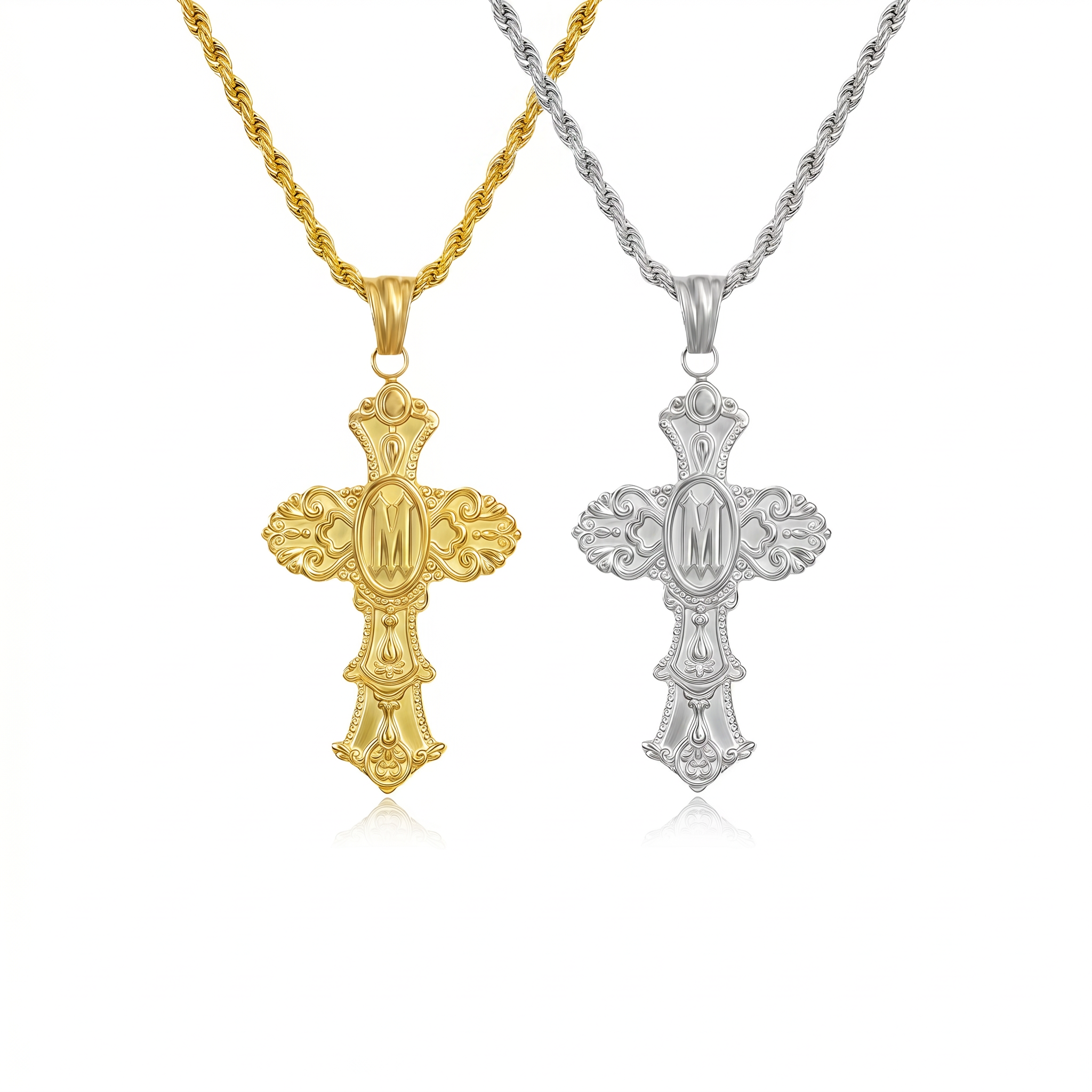 Vintage Cross Initial Necklace
