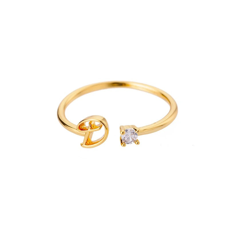Adjustable Tiny Initial Letter Ring