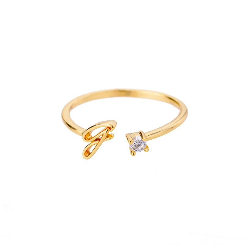 Adjustable Tiny Initial Letter Ring