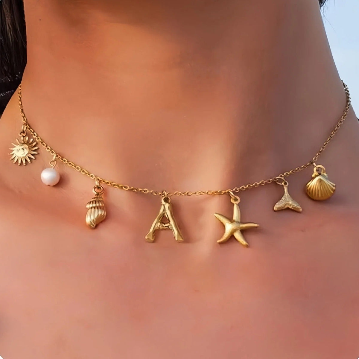 Initial Shell Pendants Starfish Shell Initial Necklace