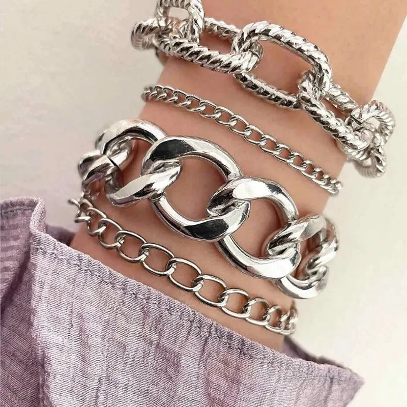 4pc Chunky Link Chain Bracelet Stack