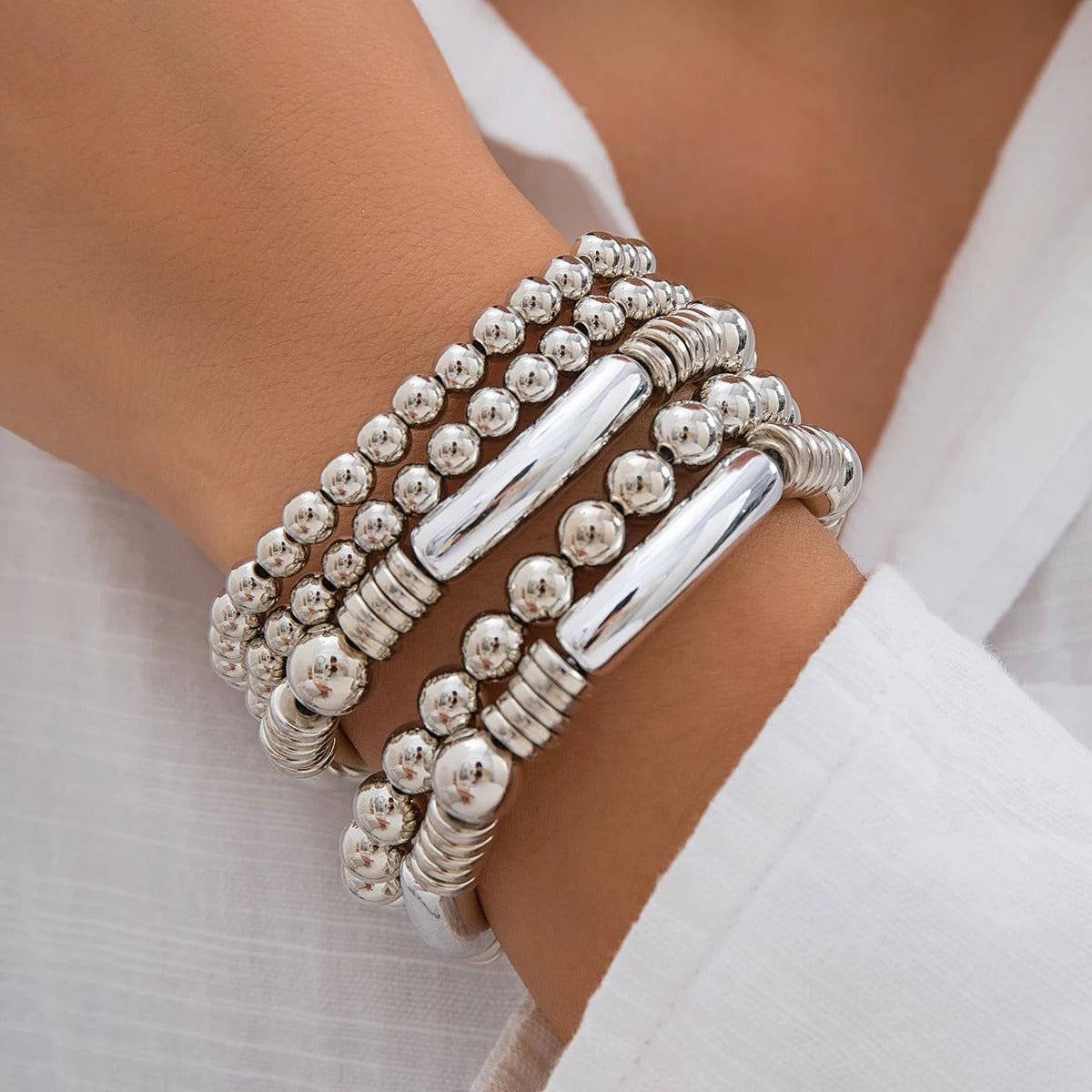 Chunky Round Bead Bracelet Stack
