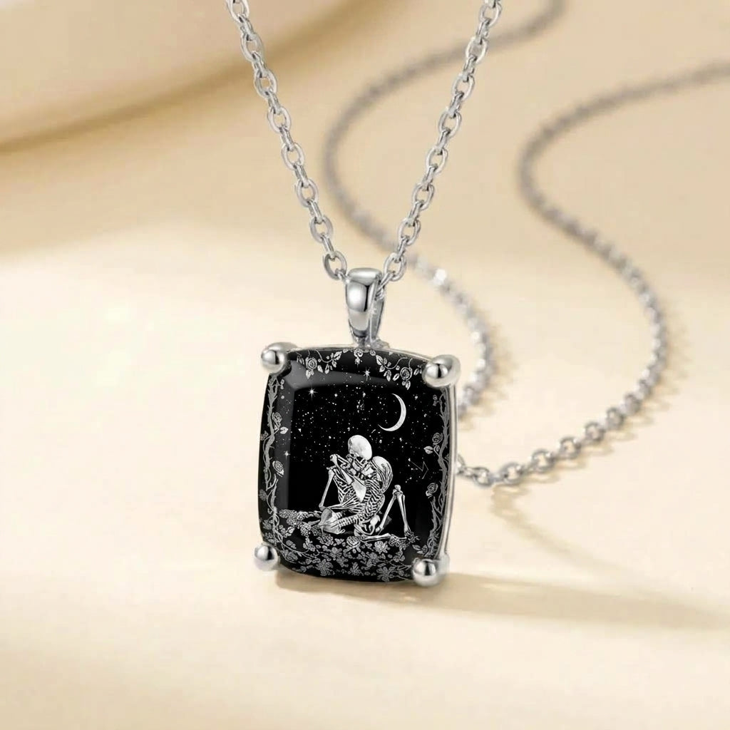 Starry Night Couple Skeleton Square Necklace