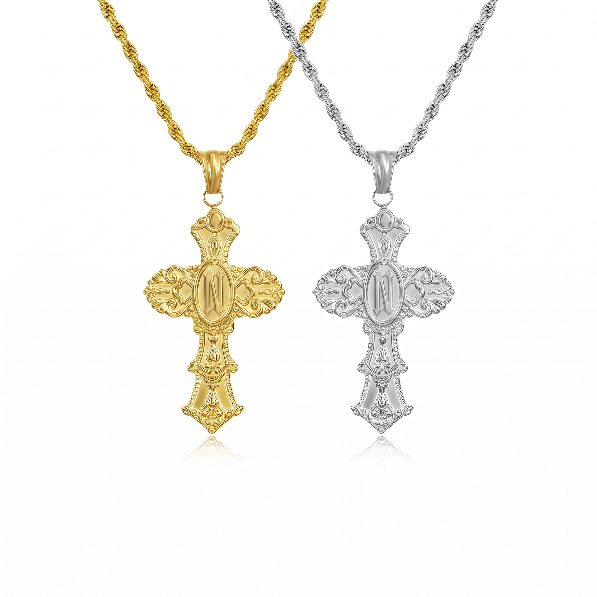 Vintage Cross Initial Necklace