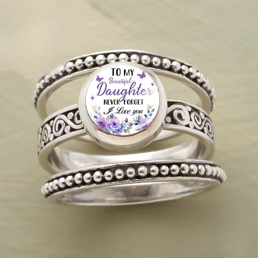 Purple Floral Daughter Message Ring