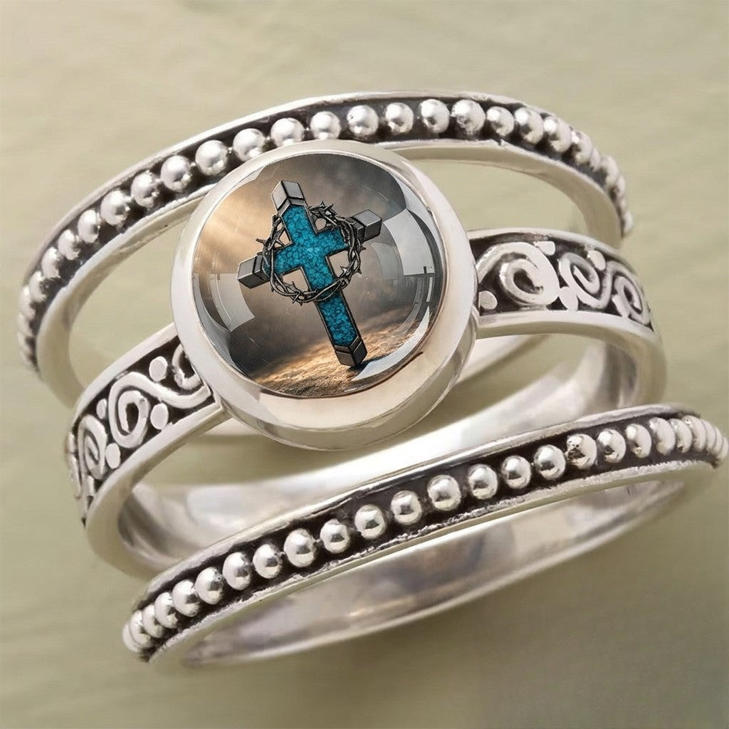 Blue Cross & Crown Ring Set