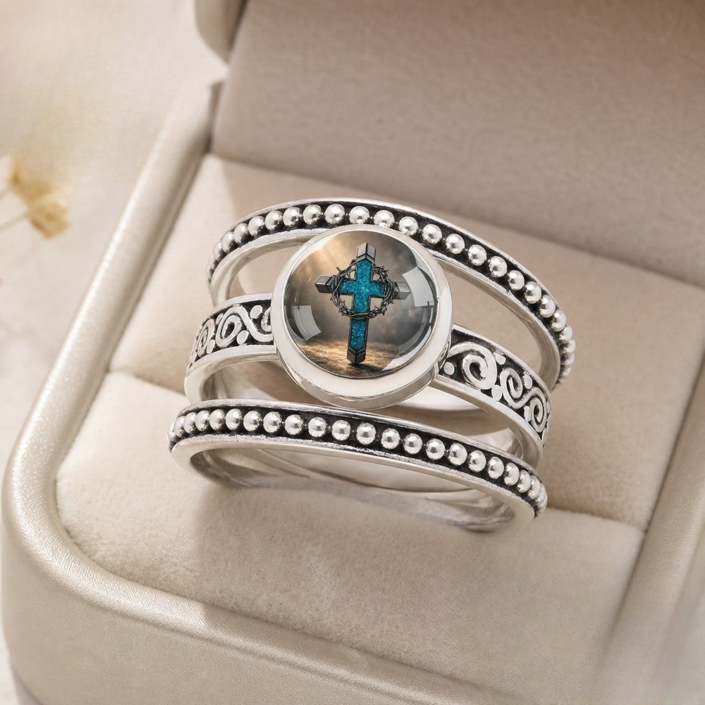 Blue Cross & Crown Ring Set