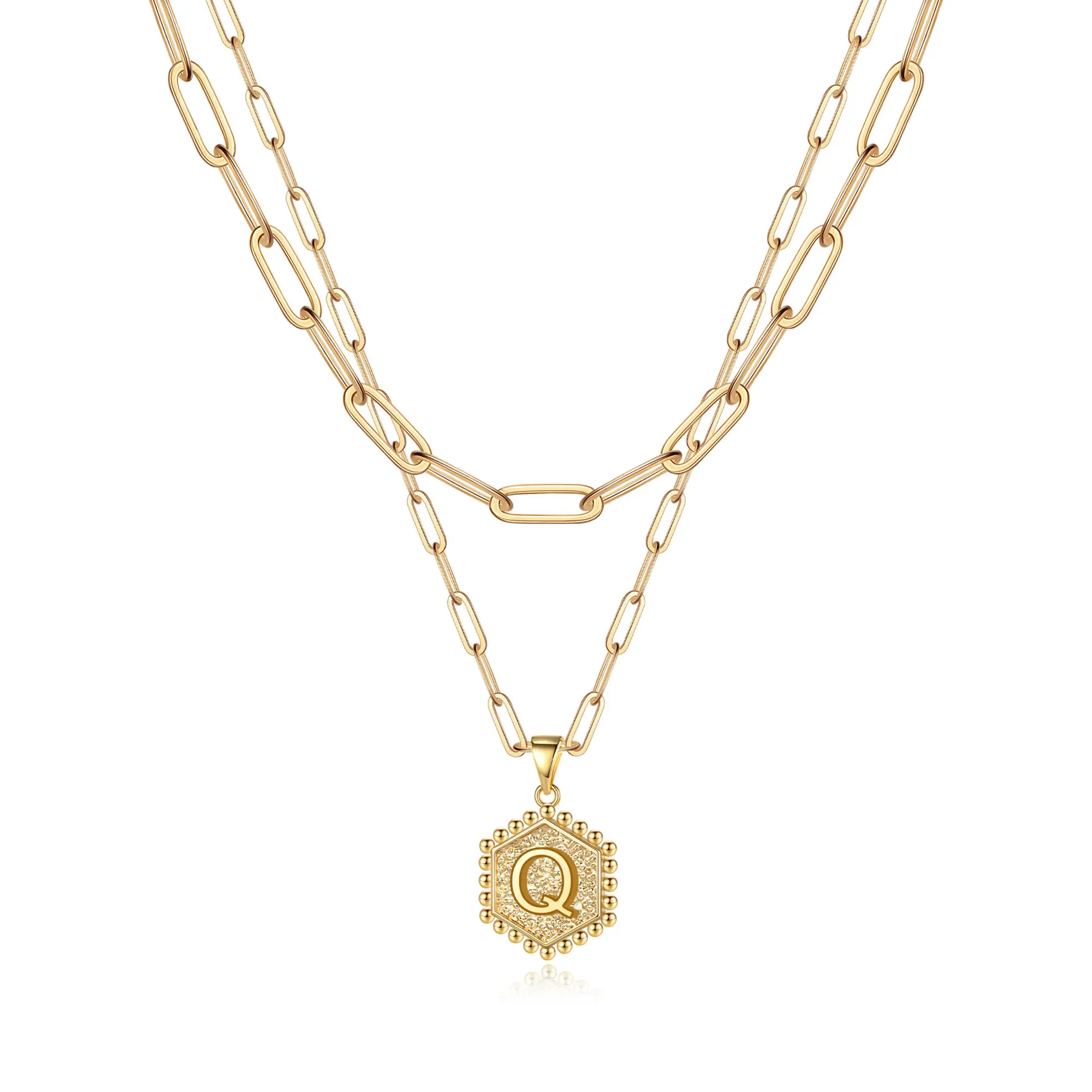 2pc 14k Hexagon Initial Necklace