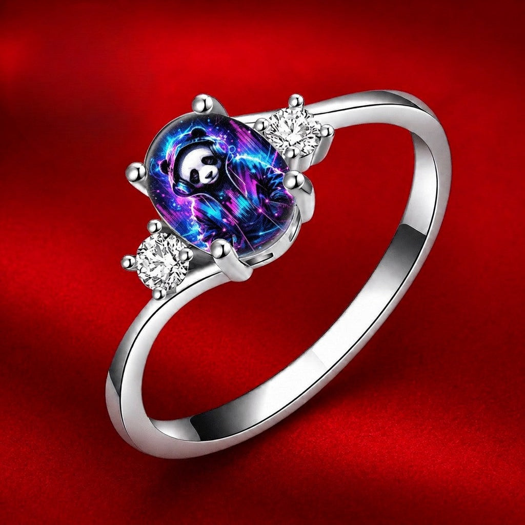 Neon Panda Oval Ring