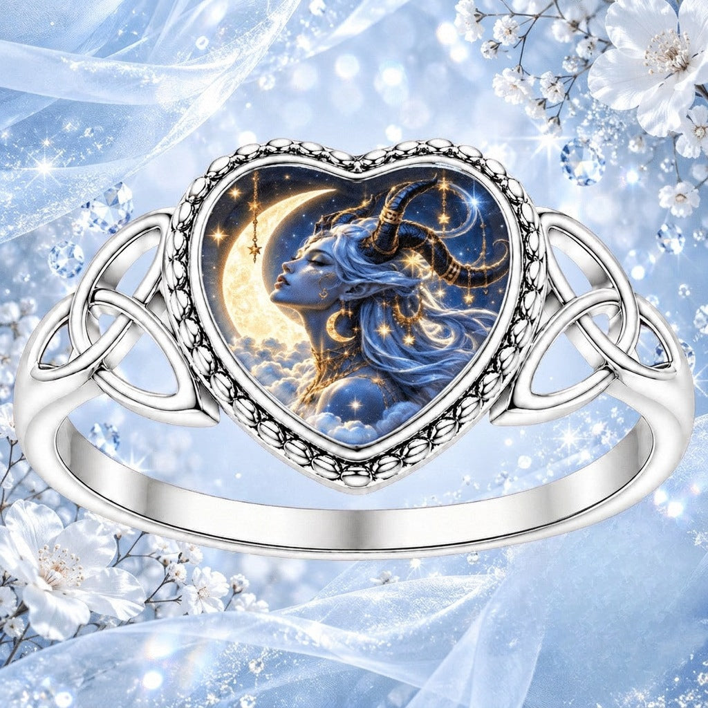Celestial Moon Goddess Heart Ring